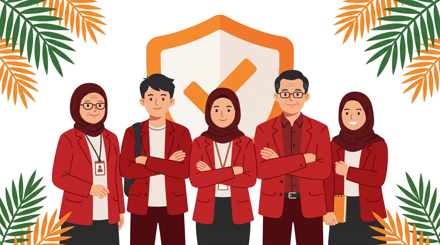 Ilustrasi tim Satgas PPKPT berjas almamater merah